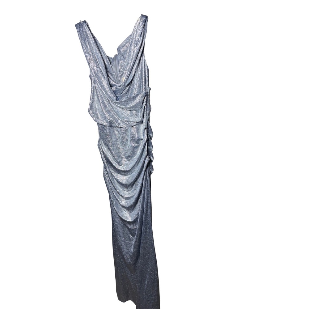 Eliza J Metallic Silver Ruched Cowl Neck‎ Maxi Gown Evening Dress Size 12